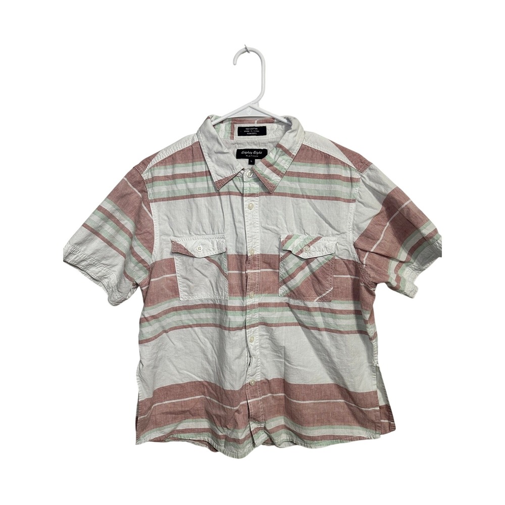 Eighty Eight Platinum Mens Large Striped Short Sleeve Cotton Button Down Shirt
